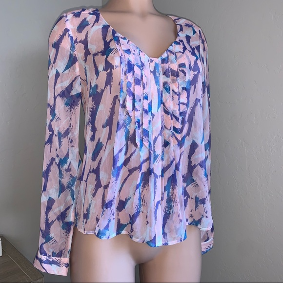 Maeve Tops - MAEVE Anthropologie Multicolor 100% Silk Woman’s Long Sleeve Ruffle Blouse sz 6